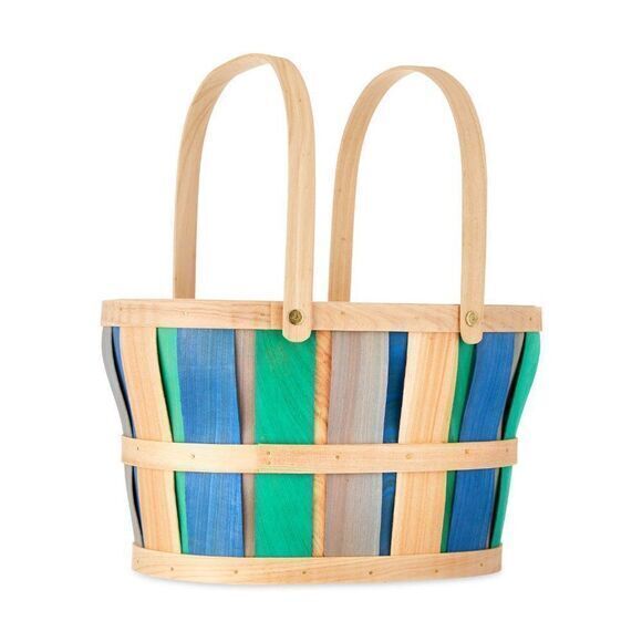Easter Basket Woodchip Blue Handles Egg Hunt Decor Spring‎ Decor - Picture 1 of 7